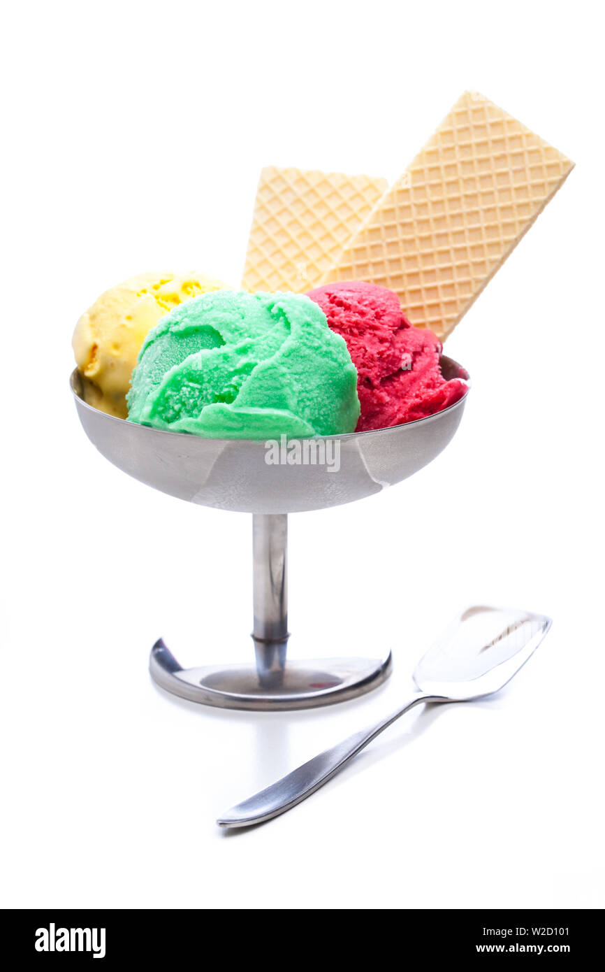 Ice cream balls in paper cup isolated on white background Stock Photo -  Alamy