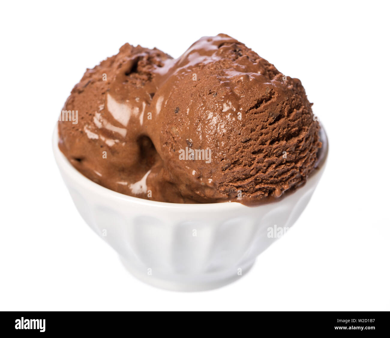 ice cream sundae chocolate ice cream scoops in a white cup Stock Photo