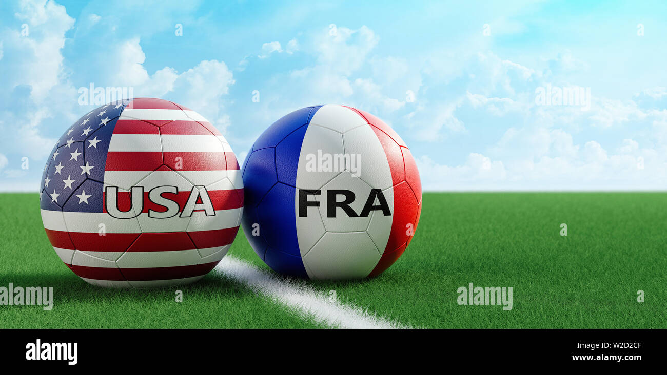 France vs. USA Soccer Match Soccer balls in France and USA national