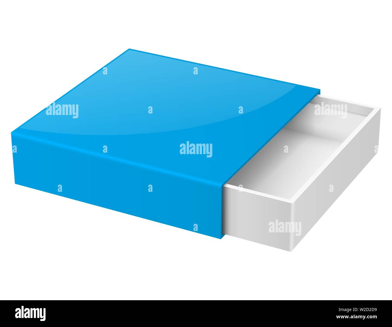 Slider box. Blue blank open box mock up Stock Vector