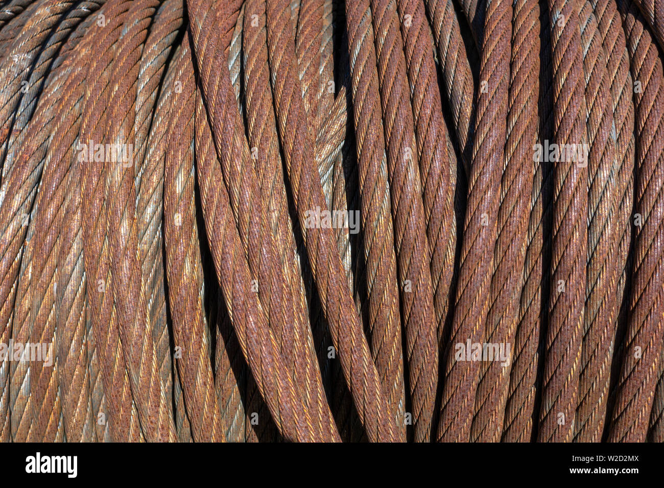 Rusty wire rope in closeup Stock Photo