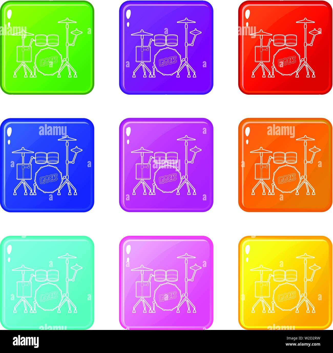 Drum icons set 9 color collection Stock Vector Image & Art Alamy
