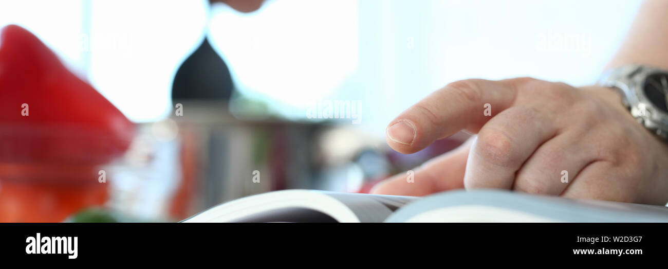 Male Finger Pointing Cookery Book Recipe Photo Stock Photo