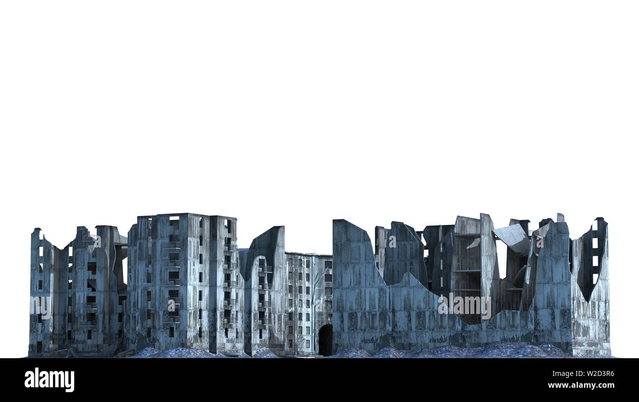 Ruined Buildings Isolated On White 3D Illustration Stock Photo - Alamy