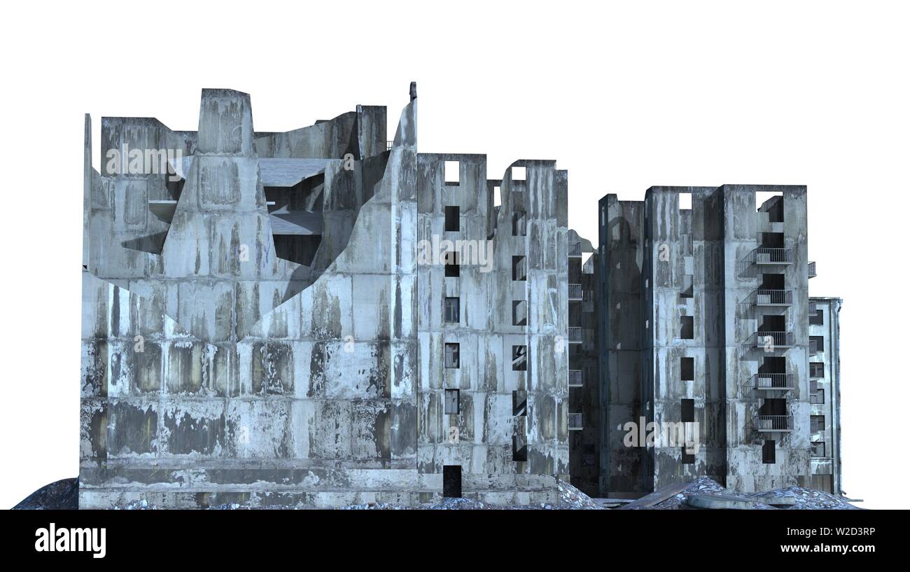 Ruined Buildings Isolated On White 3D Illustration Stock Photo - Alamy