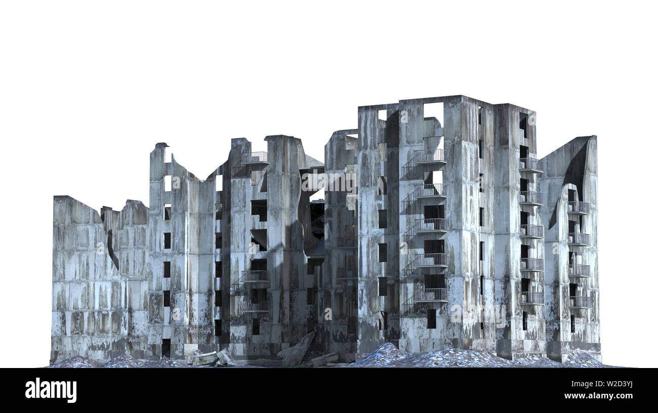 Ruined Buildings Isolated On White 3D Illustration Stock Photo - Alamy