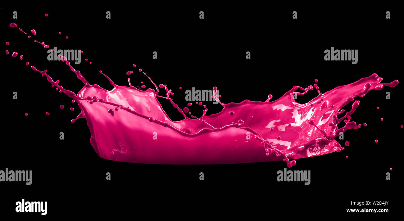 pink paint splash isolated on black background Stock Photo
