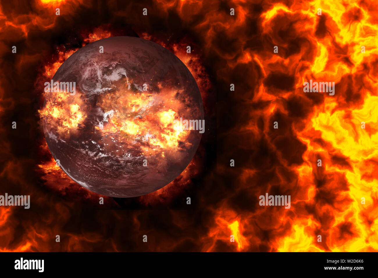 planet earth on fire and burning, concept for global warming danger Stock Photo
