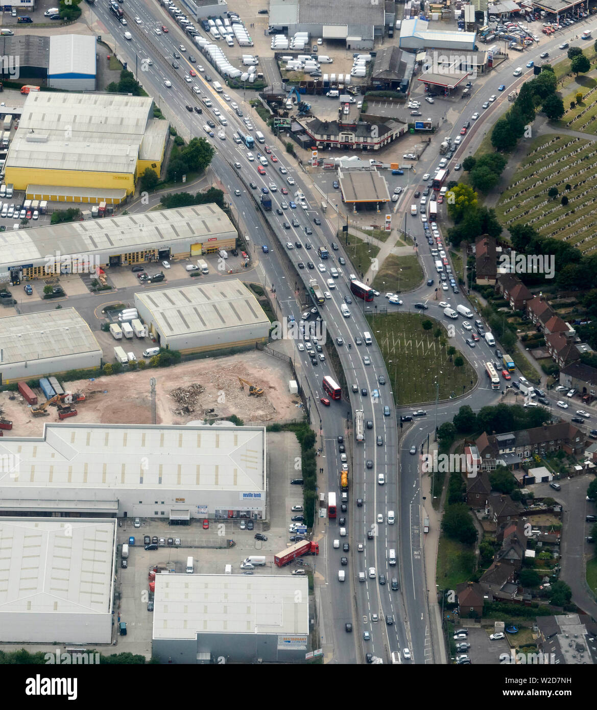 An overhead shot of the north circular, North London, UK Stock Photo