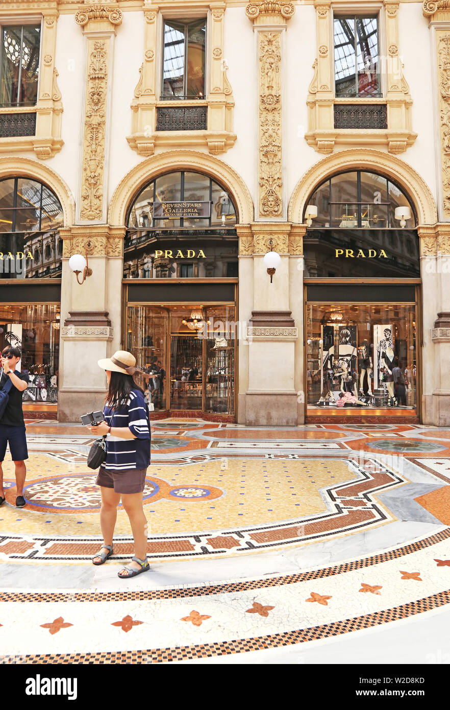 inside the Vittorio Emanuele II gallery at Milan city Italy - the most  famous european destination with fashionable shops - Prada store Stock  Photo - Alamy