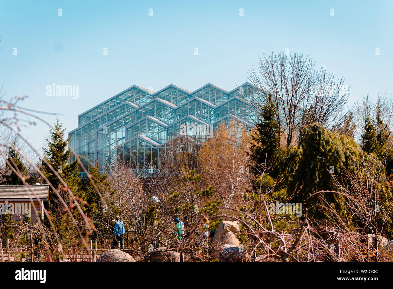 Spring view of the greenhouses at the Frederik Meijer Gardens in Grand