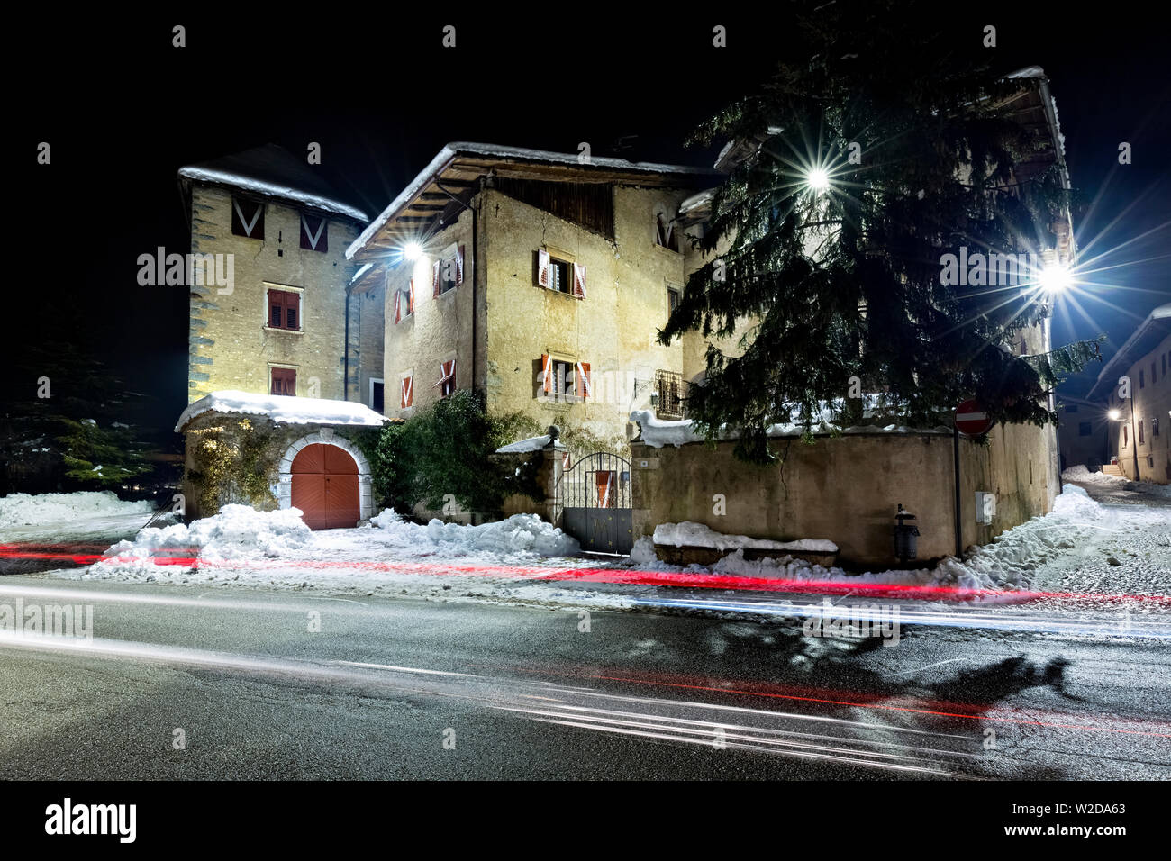 Night at Casez Castle. Non Valley, Trento province, Trentino Alto-Adige, Italy, Europe. Stock Photo