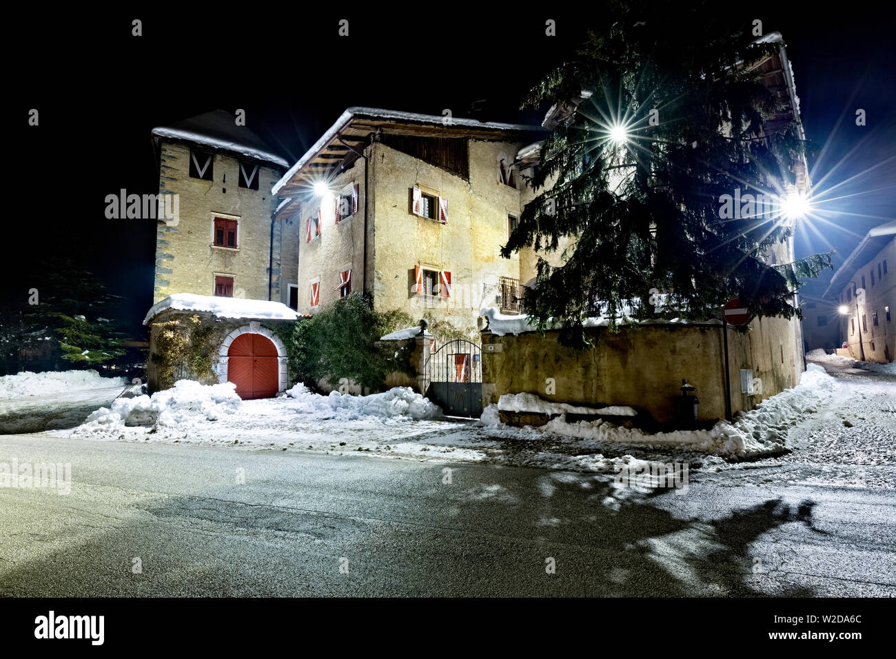 Night at Casez Castle. Non Valley, Trento province, Trentino Alto-Adige, Italy, Europe. Stock Photo