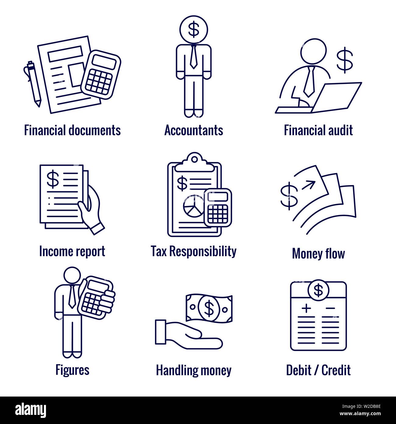 Financial documents line icon. Audit or accounting sign. Check