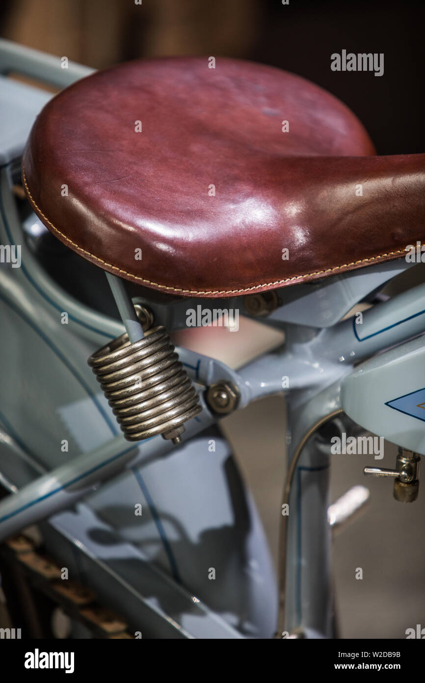 Close up shot of a vintage motorcycle leather seat Stock Photo Alamy