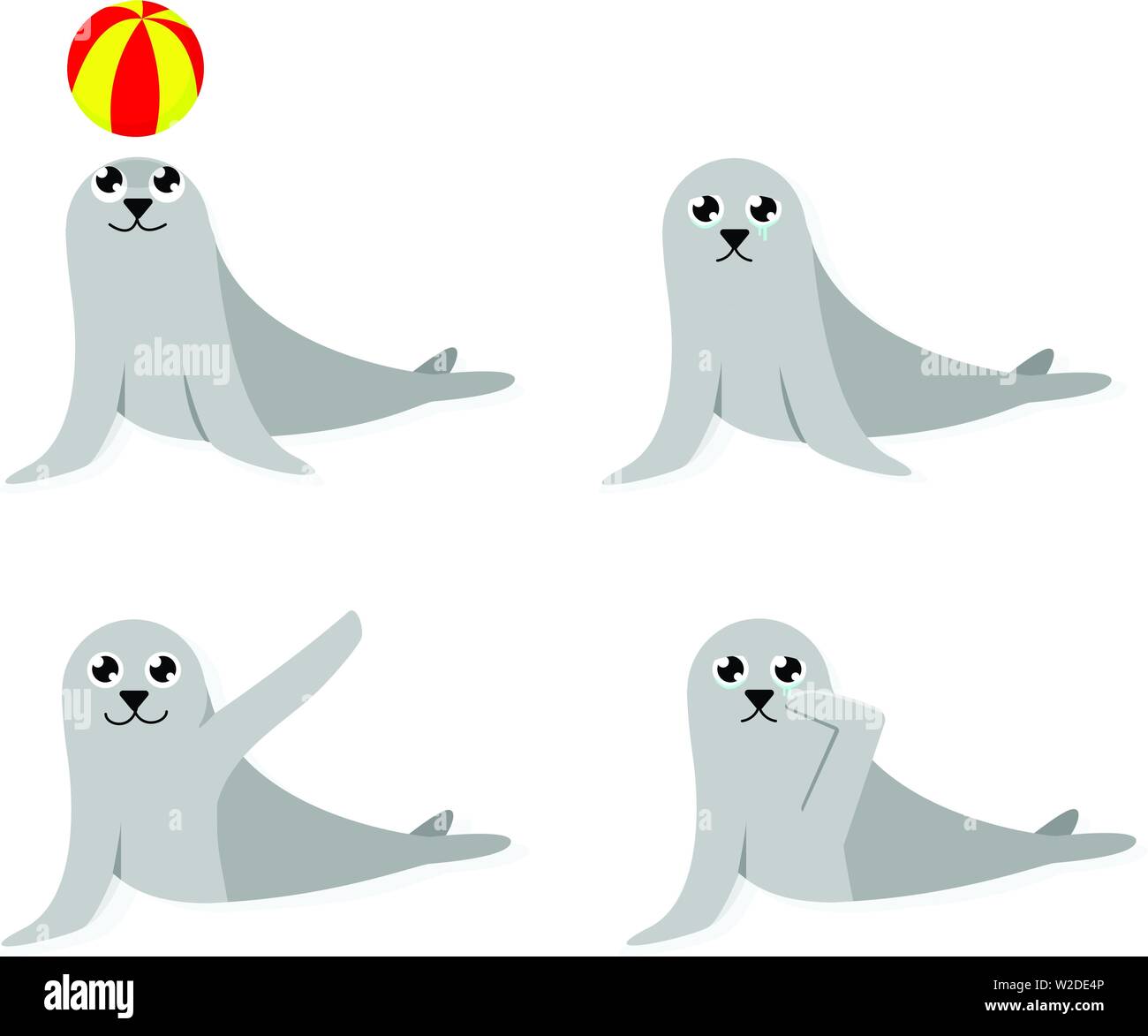 Set of cartoon seal isolated on white, vector art Stock Vector