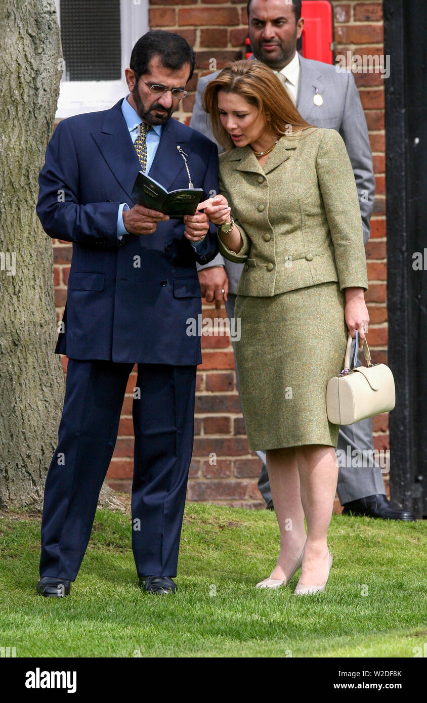 Sheikh Mohammed bin Rashid Al Maktoum the ruler of Dubai and his wife Princess Haya Bint Al Hussein at Newmarket races in Suffolk in 2008.   It has been reported that Princess Haya Bint Al Hussein has dramatically fled the country to start a new life in Germany.  Princess Haya, 45, is understood to have left her Crown Prince husband and is currently seeking asylum in Europe. Stock Photo