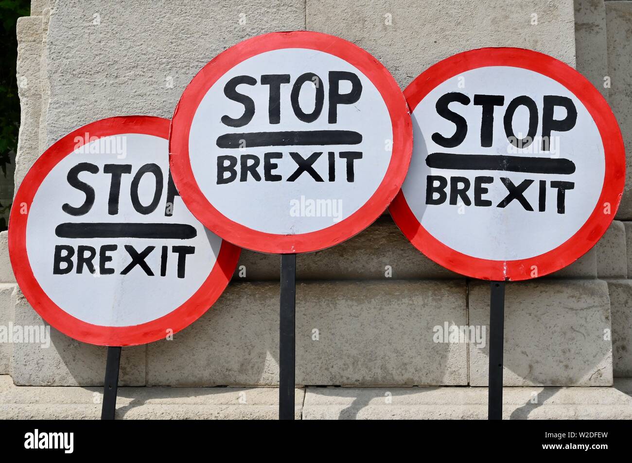 SODEM Stop Brexit Signs. Houses of Parliament, Westminster, London. UK Stock Photo