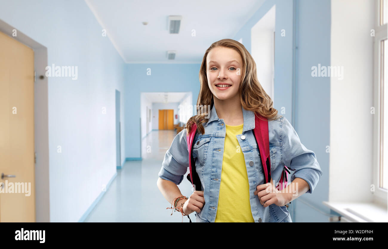 happy smiling teenage student girl with school bag Stock Photo - Alamy