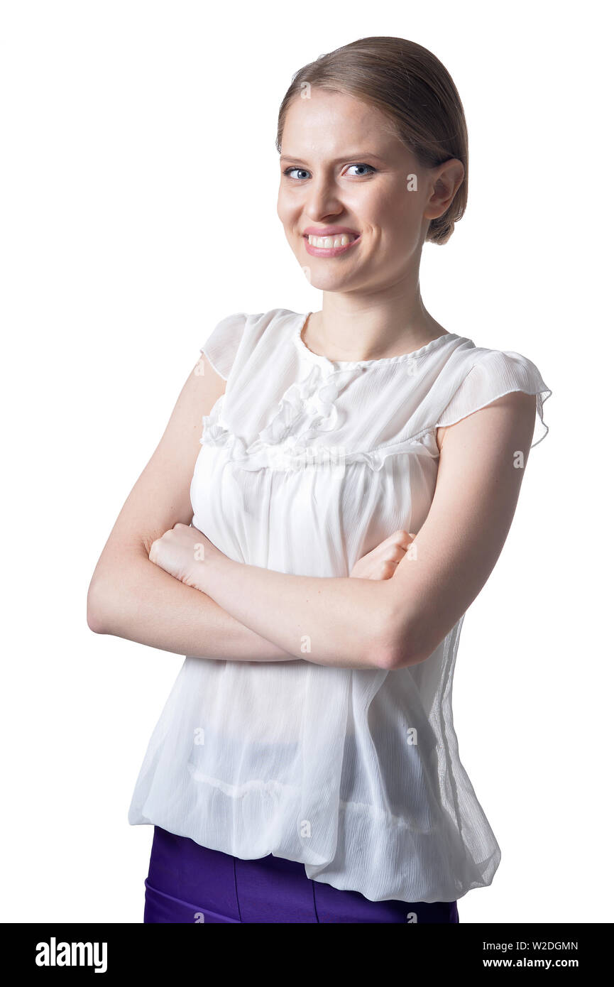 Portrait of beautiful young woman isolated on white background Stock ...