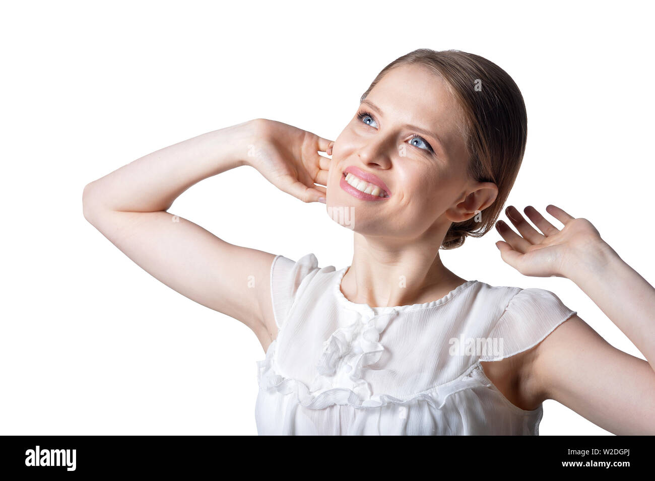 Portrait of beautiful young woman isolated on white background Stock ...