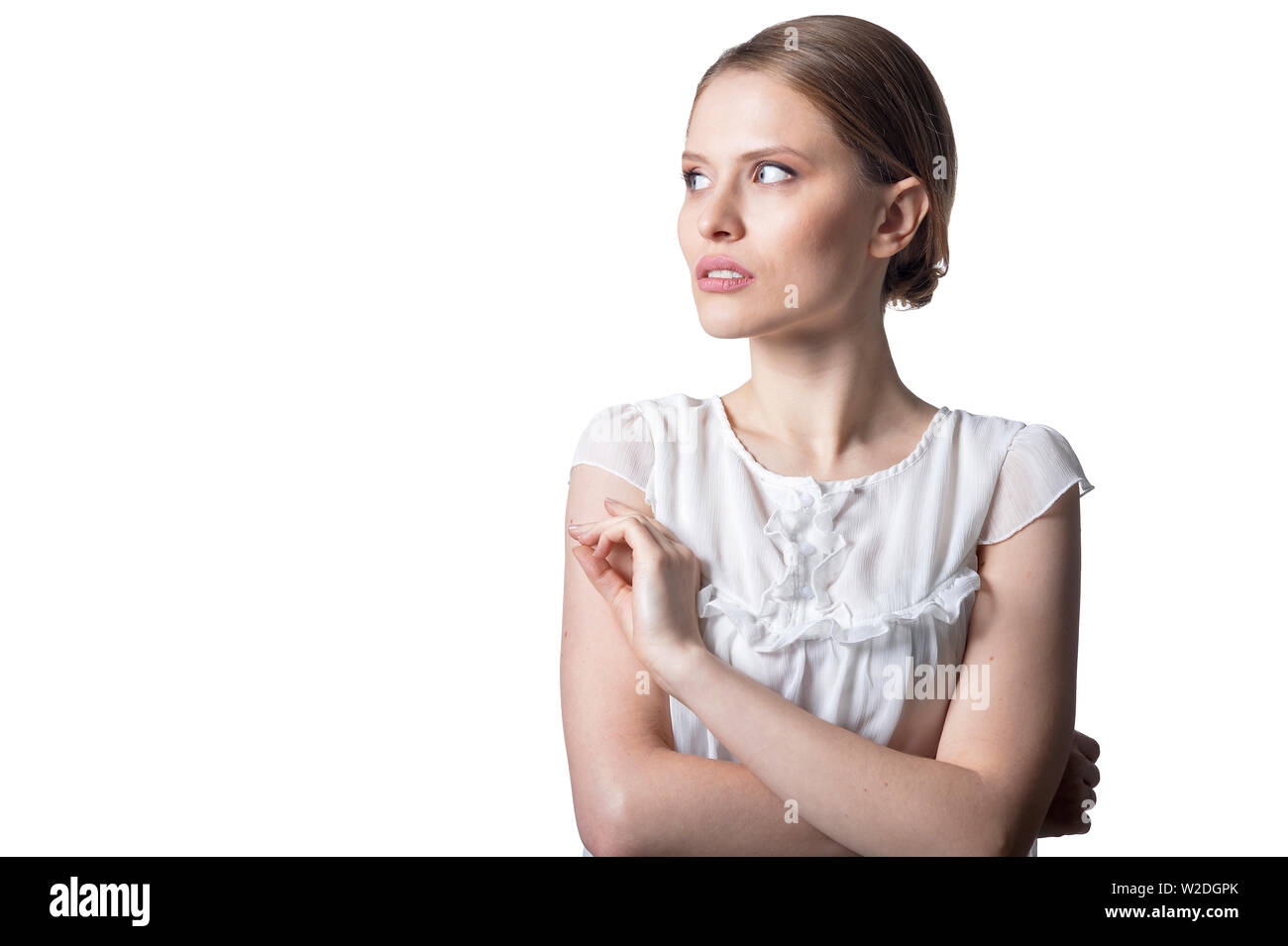 Portrait of beautiful young woman isolated on white background Stock ...