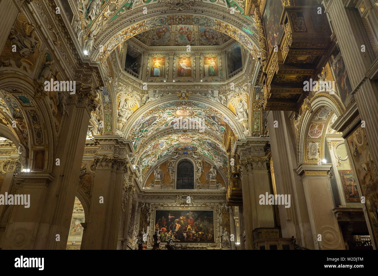 Interior of Basilica di Santa Maria Maggiore. The church is Romanesque ...