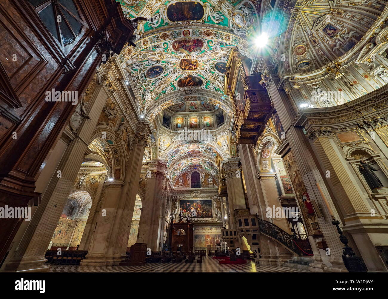 Interior of Basilica di Santa Maria Maggiore. The church is Romanesque ...