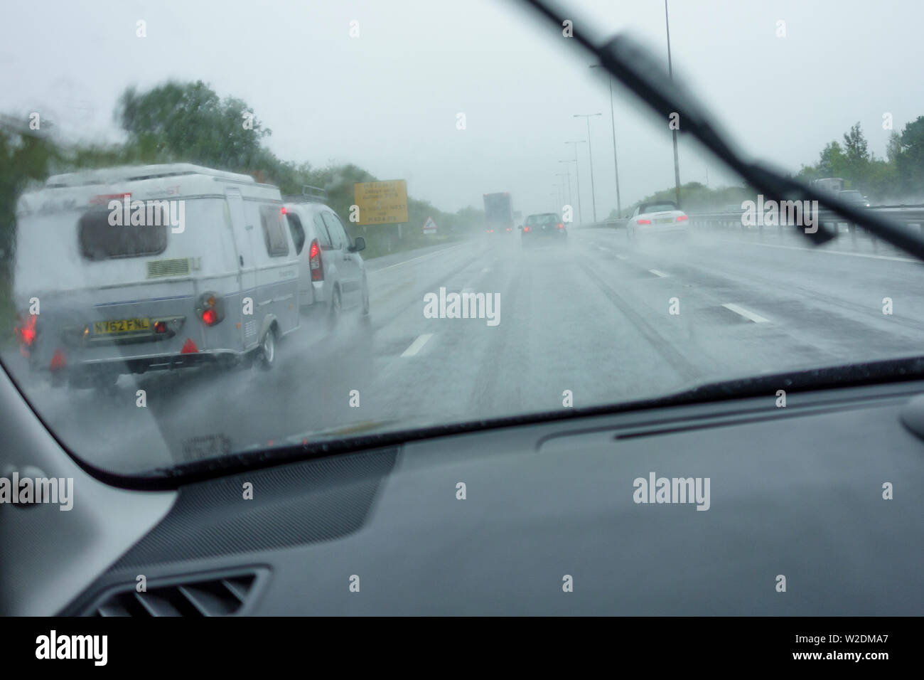 Treacherous road conditions on M5 with heavy rain, UK Stock Photo Alamy