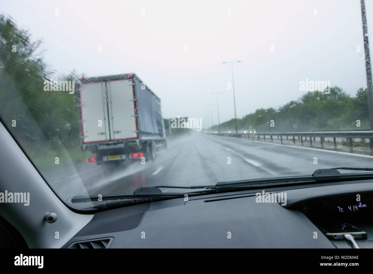 Treacherous road conditions on M5 with heavy rain, UK Stock Photo Alamy