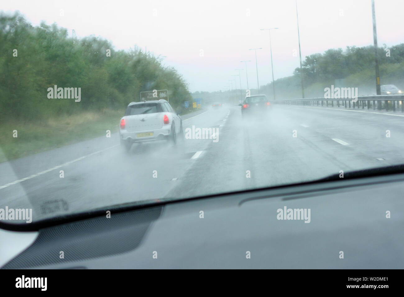 Treacherous road conditions on M5 with heavy rain, UK Stock Photo Alamy