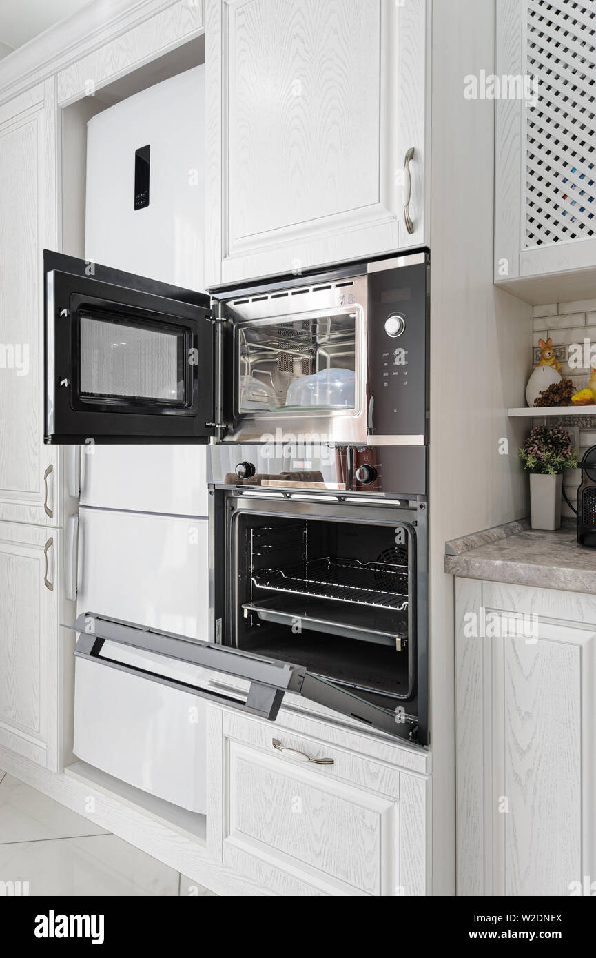 modern white wooden kitchen interior Stock Photo