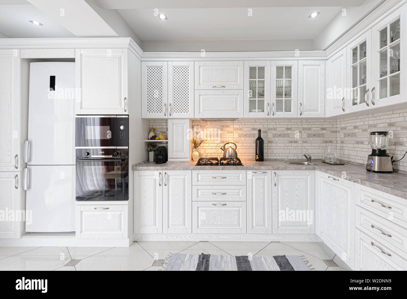 modern white wooden kitchen interior Stock Photo Alamy