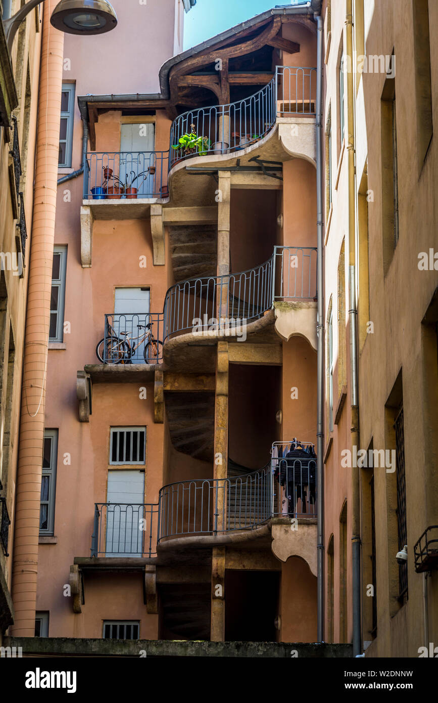 La Croix-Rousse district, formerly silk manufacturers neighbourhood during 19th century, now a fashionable bohemian district, Lyon, France Stock Photo