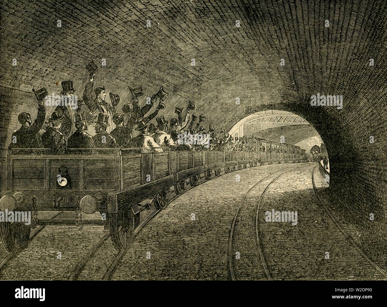 'Trial Trip on the Underground Railway, 1863', (c1876). Creator: Unknown. Stock Photo