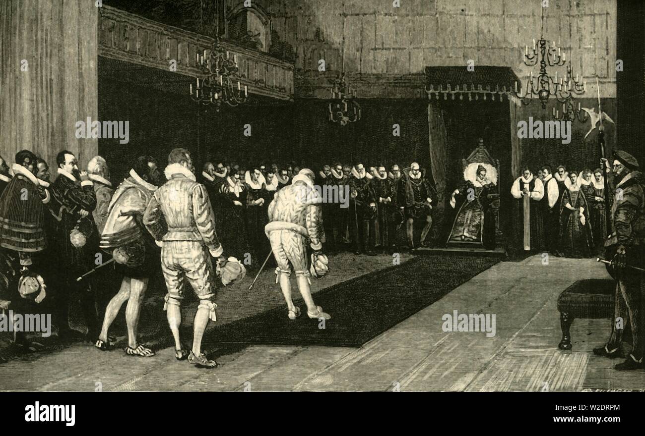 'Queen Elizabeth Receiving the French Ambassadors after the Massacre of St. Bartholomew', 1890. Creator: Unknown. Stock Photo