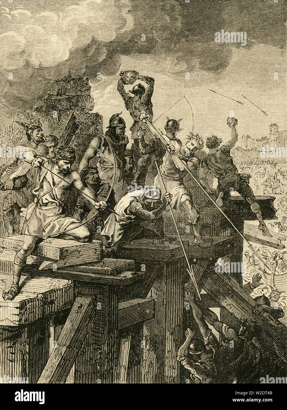 'Incident in the Siege of Paris: Defending the Bridge and Tower', (845) , 1890. Creator: Unknown. Stock Photo