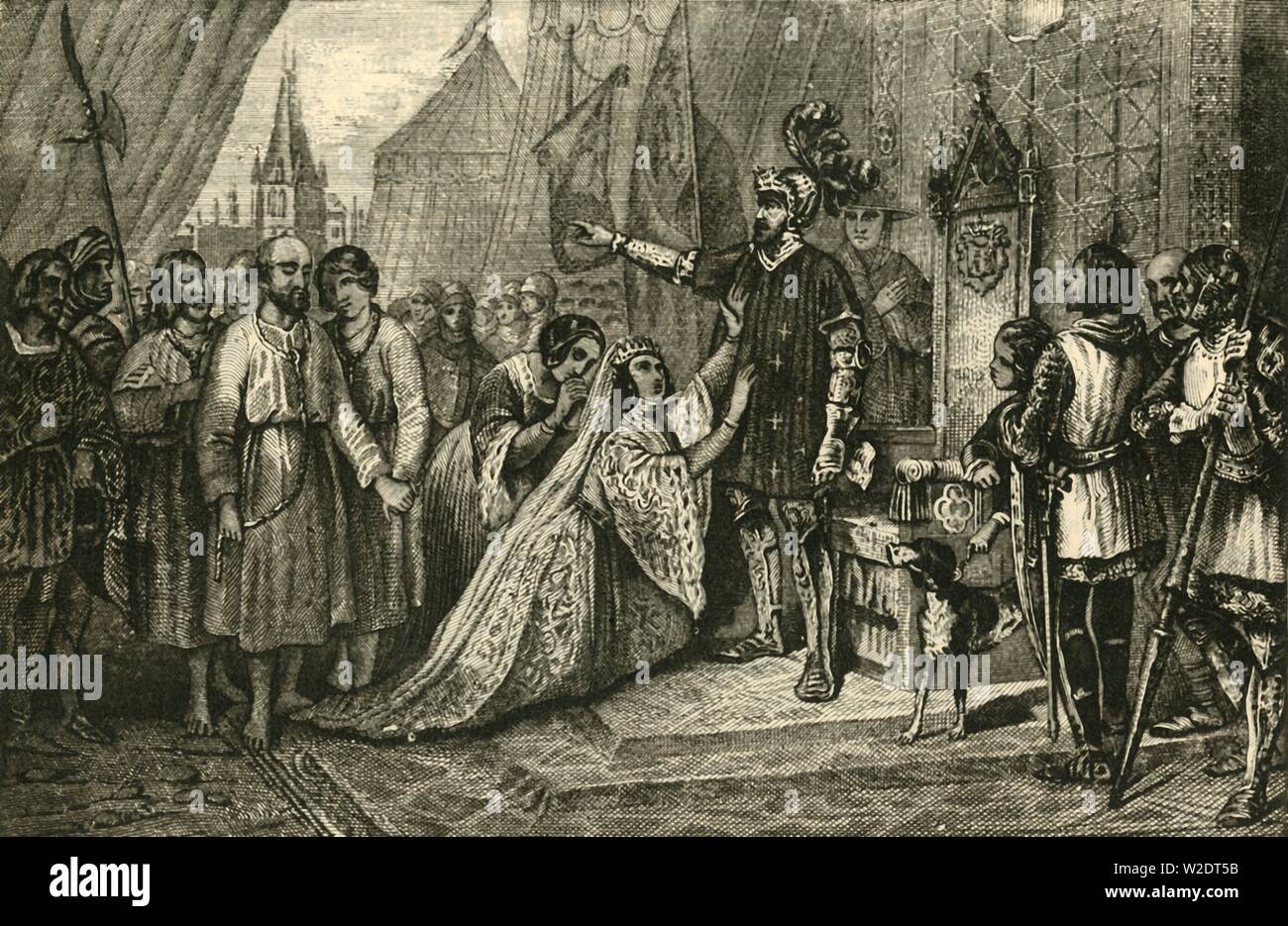 'Queen Phillippa Interceding for the Citizens of Calais', (1347), 1890.    Creator: Unknown. Stock Photo