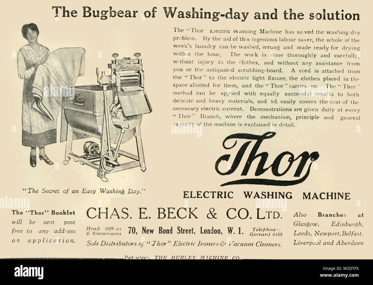 'Thor Electric Washing Machine Chas E. Beck & Co. Ltd', 1920. Creator Unknown Stock Photo
