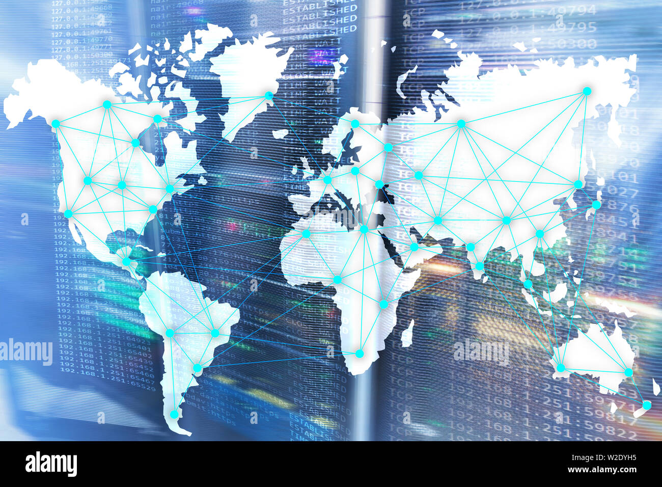 Internet and telecommunication concept with world map on server room  background Stock Photo - Alamy