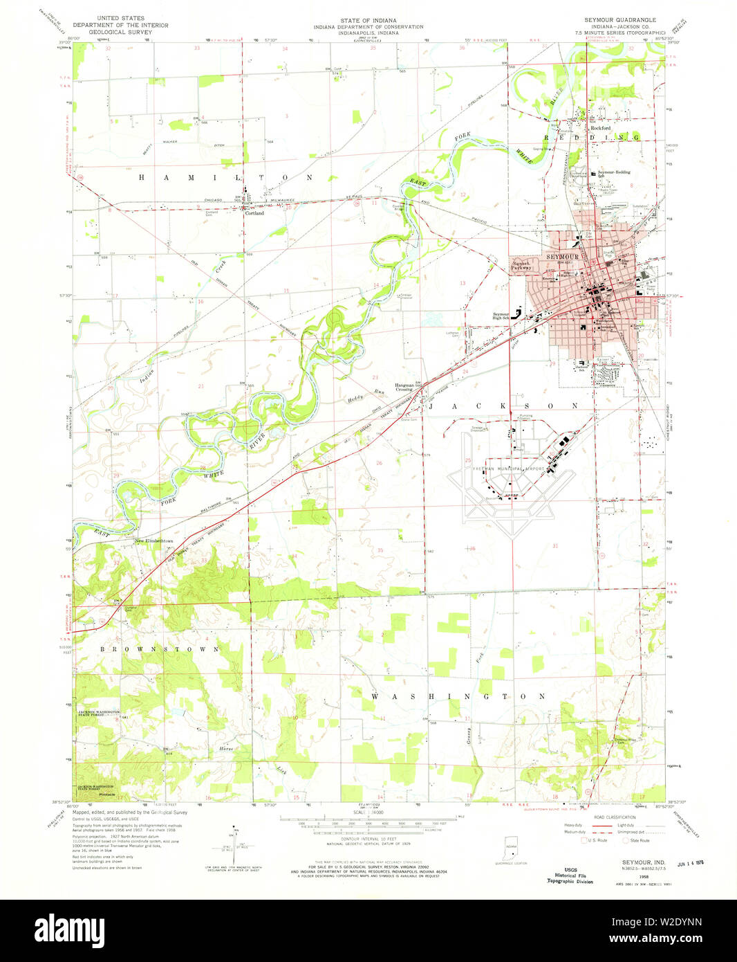 USGS TOPO Map Indiana IN Seymour 160906 1958 24000 Restoration Stock Photo Alamy