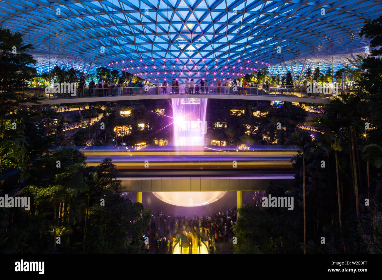 Night view night show in Jewel Changi Airport , Singapore Stock Photo