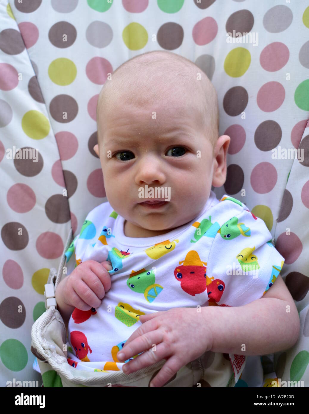 Newborn baby. Blonde boy with blue eyes, seven weeks Stock Photo Alamy