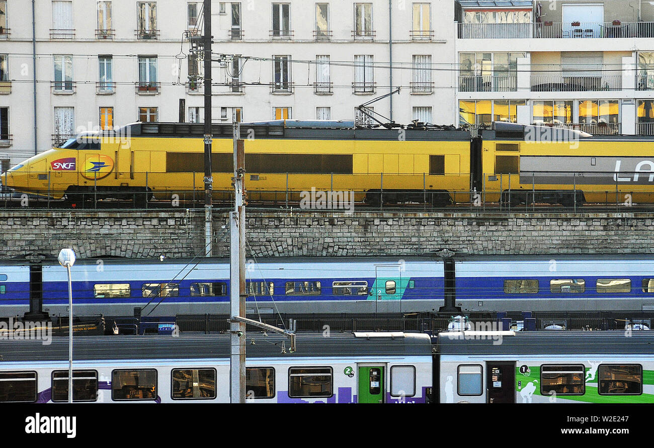 trains traffic near Lyon railway station, Paris, France Stock Photo