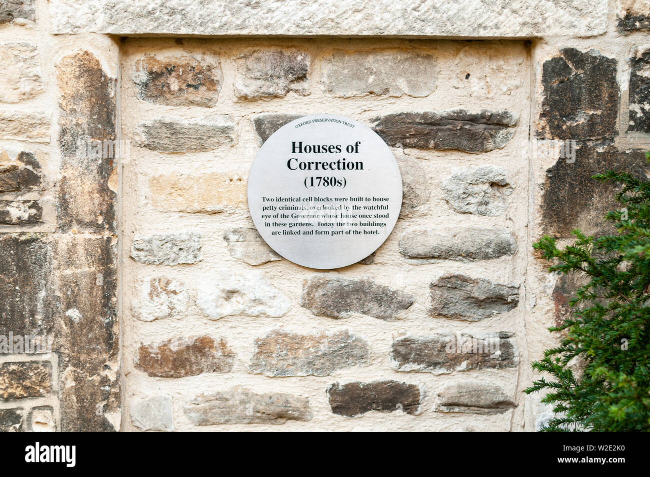 Houses of Correction plaque at Oxford city castle. Stock Photo