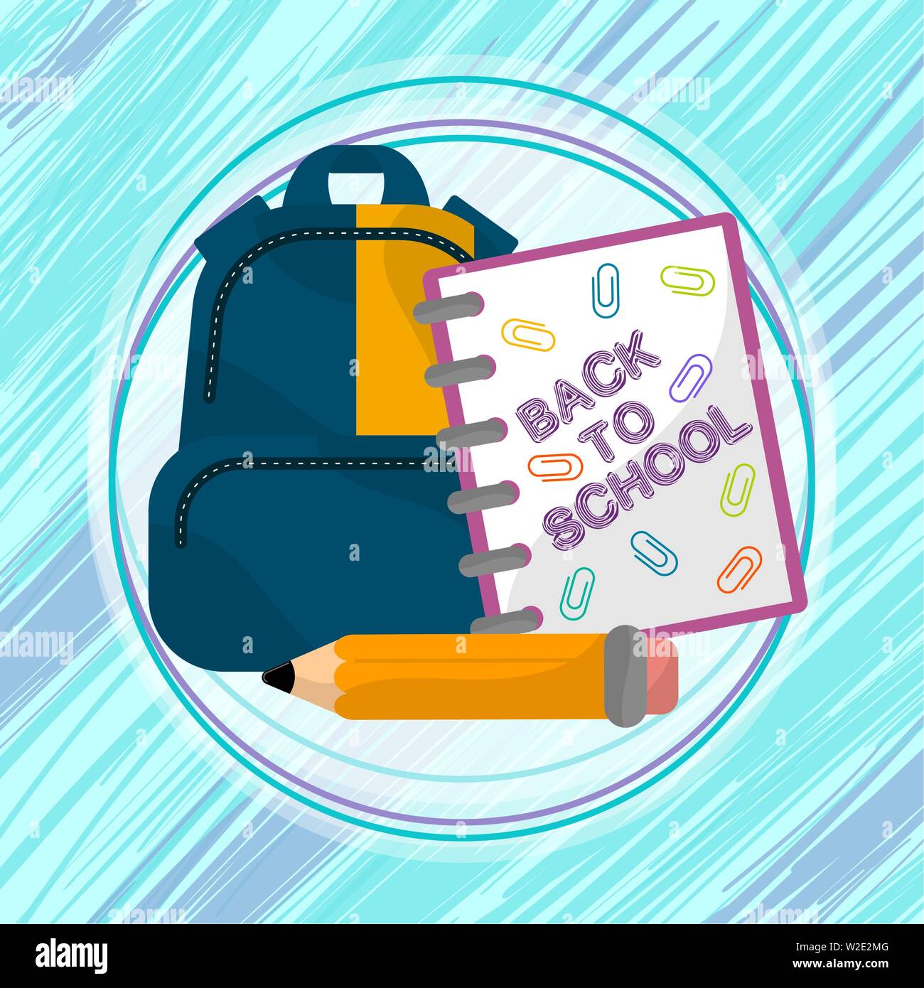 Back to school image with text on a blue watercolor background- Vector Stock Vector