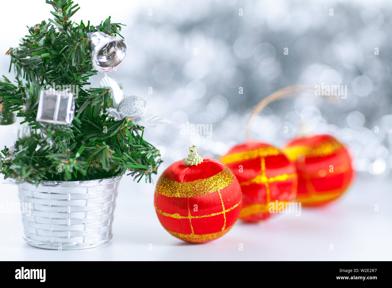 christmas balls decorations background with red balls Stock Photo