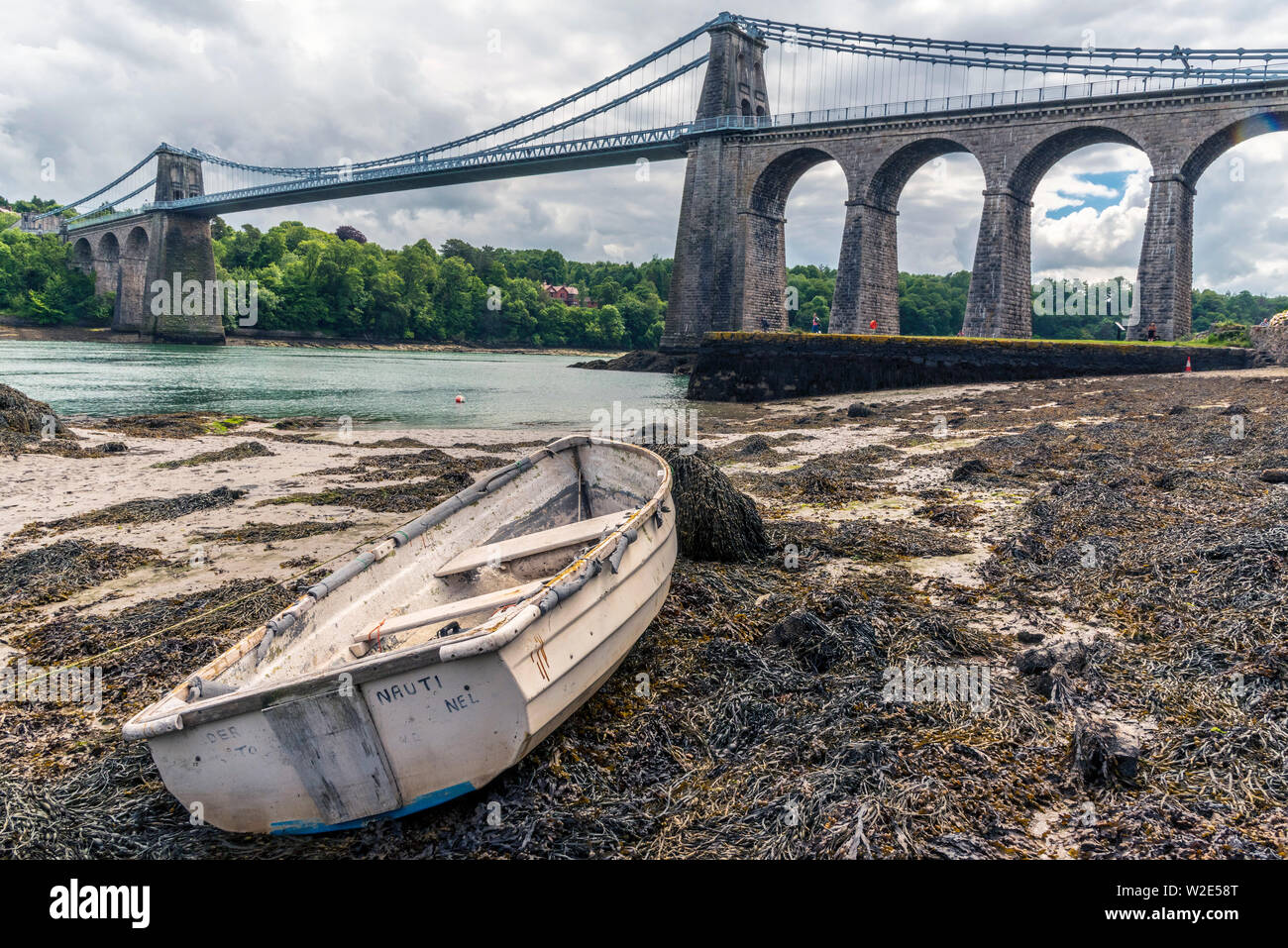 Telfords Menai Bridge Menai Strait. Anglesey North Wales. Stock Photo