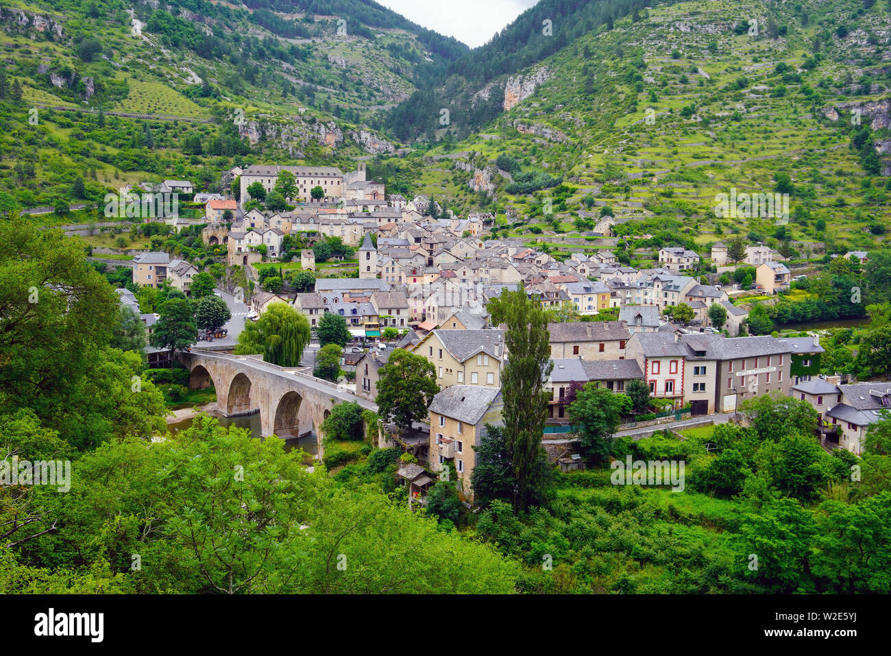 Saint-Enimie, commune Gorges du Tarn, Department Lozère, Occitanie, France. Stock Photo