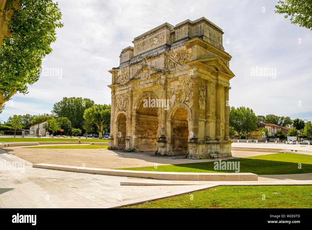 The Triumphal Arch of Orange built to honor the veterans of the Gallic Wars and Legio II Augusta. (emperor Augustus (27 BC–AD 14), France. Stock Photo